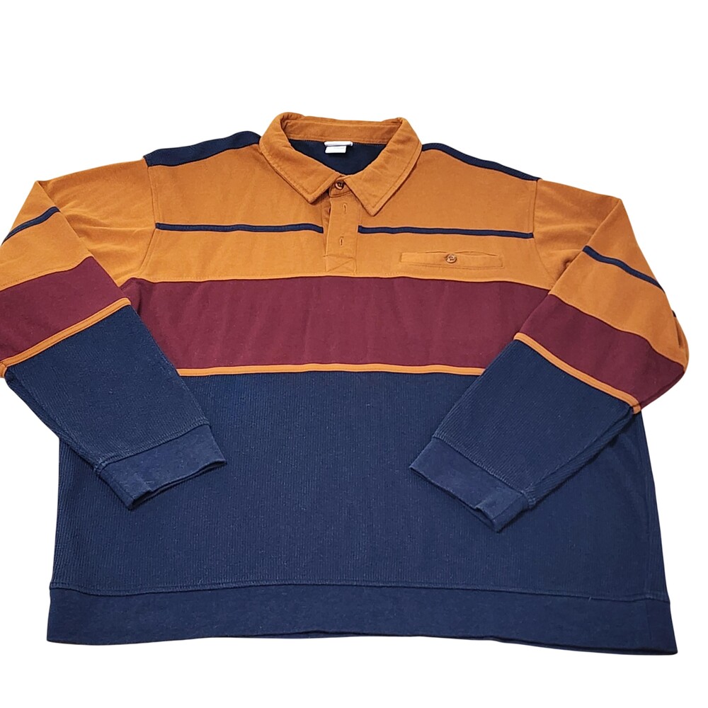 Haband Casual Joe Polo Shirt Mens 2XL Multicolor Stripe Knit Long Sleeve Casual